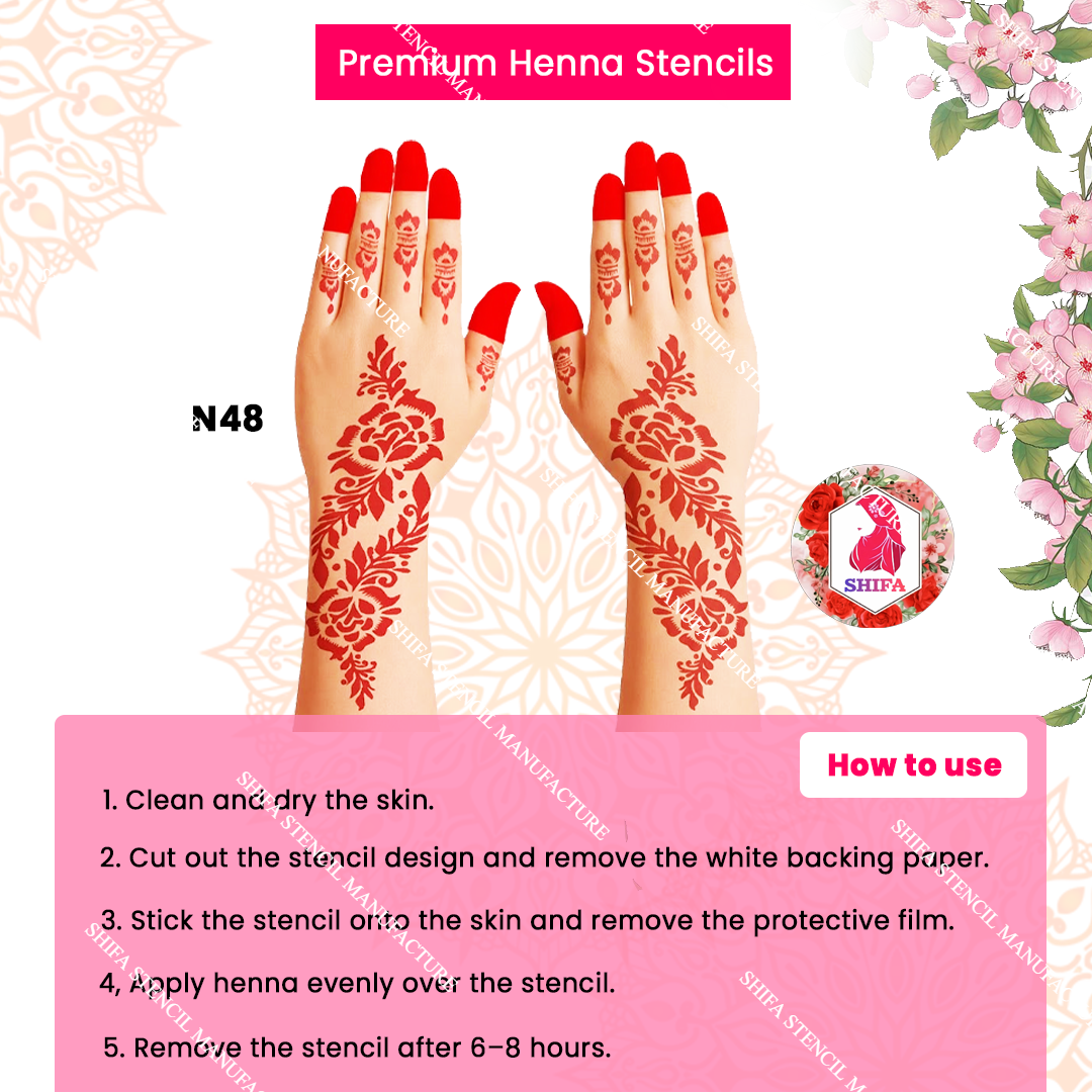 N48 Royal Rose Vine Double Hand Henna Stencil